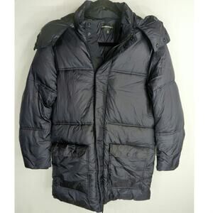 Emporio Armani Women's Detachable Zipper Hoody Puffer Jackets Navy Blue Size‎ L